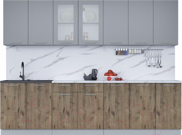 Изображение товара Кухонный гарнитур Интерлиния Мила 28 (серебро/дуб веллингтон/белый гранит)