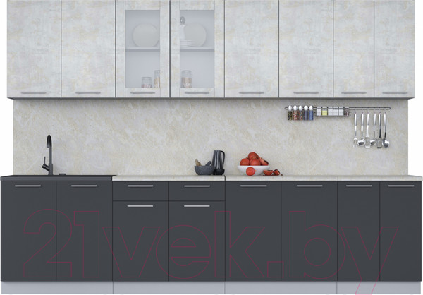 Изображение товара Кухонный гарнитур Интерлиния Мила 30 (бетон лайт/антрацит/опал светлый)