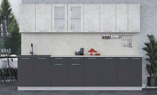 Изображение товара Кухонный гарнитур Интерлиния Мила 30 (бетон лайт/антрацит/опал светлый)