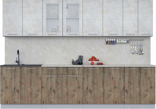 Изображение товара Кухонный гарнитур Интерлиния Мила 30 (бетон лайт/дуб веллингтон/опал светлый)