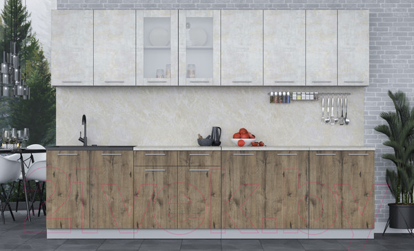 Изображение товара Кухонный гарнитур Интерлиния Мила 30 (бетон лайт/дуб веллингтон/опал светлый)