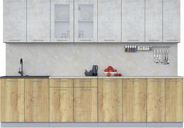 Изображение товара Кухонный гарнитур Интерлиния Мила 30 (бетон лайт/дуб золотой/опал светлый)