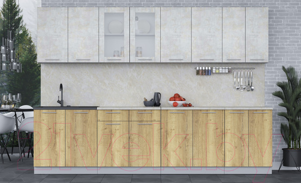 Изображение товара Кухонный гарнитур Интерлиния Мила 30 (бетон лайт/дуб золотой/опал светлый)