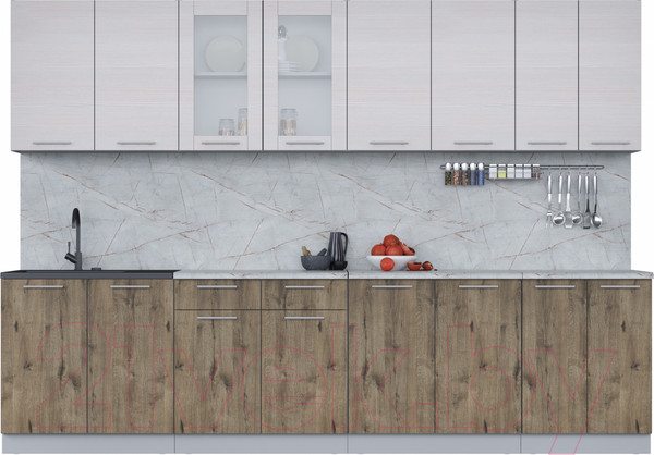 Изображение товара Кухонный гарнитур Интерлиния Мила 30 (вудлайн кремовый/дуб веллингтон/серый каспий)