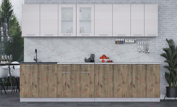 Изображение товара Кухонный гарнитур Интерлиния Мила 30 (вудлайн кремовый/дуб веллингтон/серый каспий)