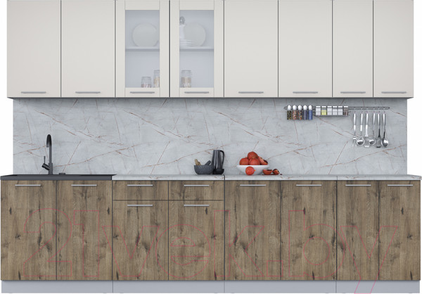 Изображение товара Кухонный гарнитур Интерлиния Мила 30 (персидский жемчуг/дуб веллингтон/серый каспий)