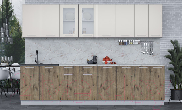 Изображение товара Кухонный гарнитур Интерлиния Мила 30 (персидский жемчуг/дуб веллингтон/серый каспий)