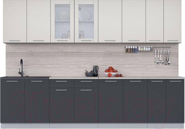 Изображение товара Кухонный гарнитур Интерлиния Мила 30 (персидский жемчуг/антрацит/травертин серый)