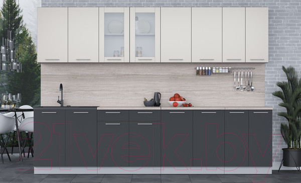 Изображение товара Кухонный гарнитур Интерлиния Мила 30 (персидский жемчуг/антрацит/травертин серый)