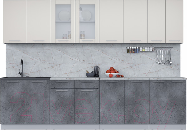 Изображение товара Кухонный гарнитур Интерлиния Мила 30 (персидский жемчуг/бетон портленд/серый каспий)