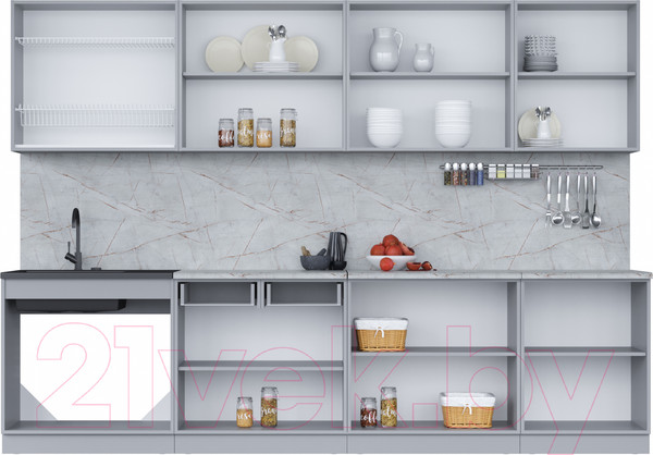 Изображение товара Кухонный гарнитур Интерлиния Мила 30 (персидский жемчуг/бетон портленд/серый каспий)