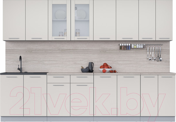 Изображение товара Кухонный гарнитур Интерлиния Мила 30 (персидский жемчуг/персидский жемчуг/травертин серый)