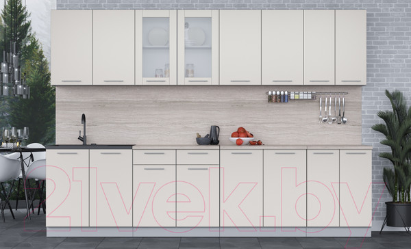 Изображение товара Кухонный гарнитур Интерлиния Мила 30 (персидский жемчуг/персидский жемчуг/травертин серый)