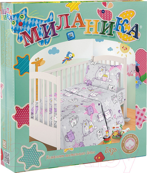 Изображение товара Комплект постельный для малышей Milanika Мяу-мяу Детство (бязь)