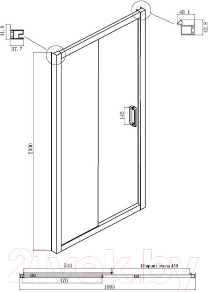 Изображение товара Душевая дверь Ambassador Forsa 110x200 / 17021217AB