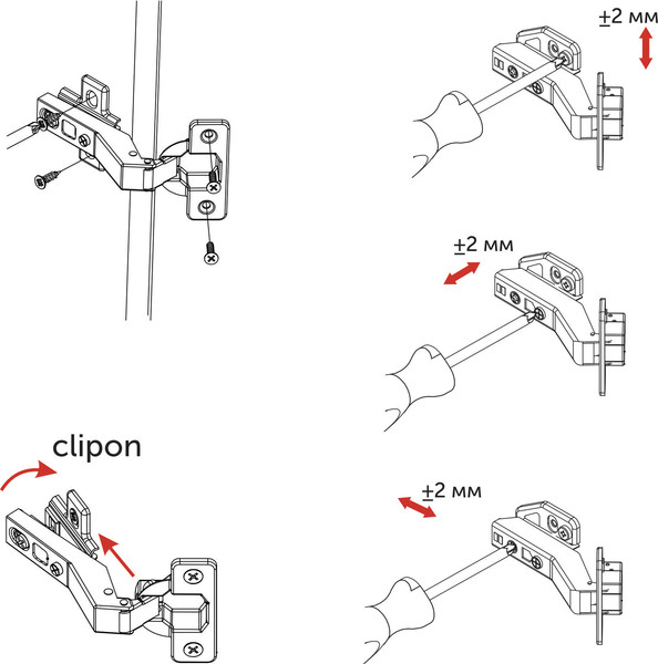 Изображение товара Петля мебельная AKS 45 градусов с доводчиком 45мм планка h0 clip-on 3D регулировка (угловая)