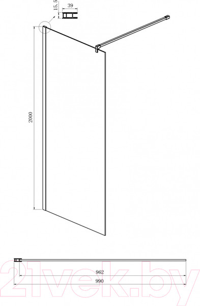 Изображение товара Душевая стенка Ambassador Walk-In 100x200 / 15034127