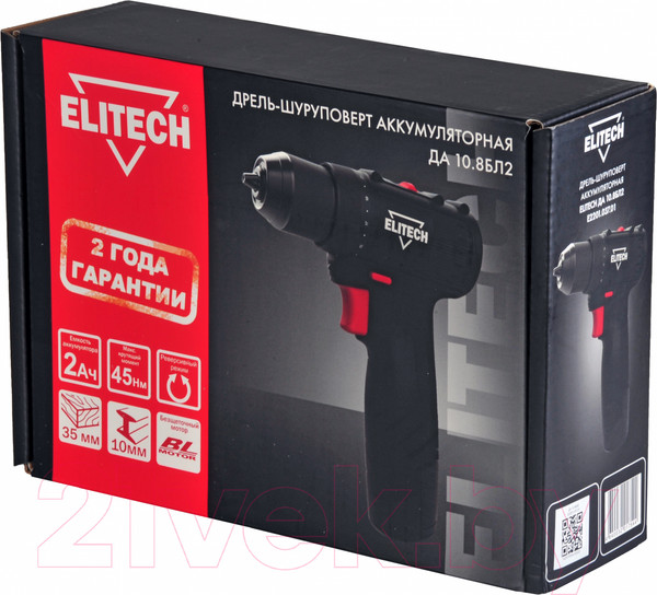 Изображение товара Аккумуляторная дрель-шуруповерт Elitech ДА 10.8БЛ2 204842