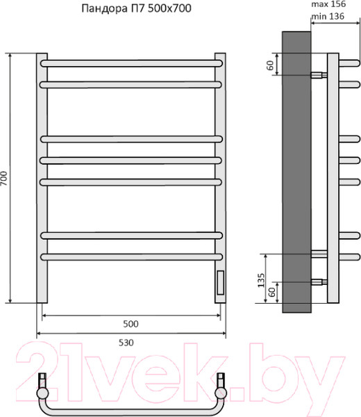 Изображение товара Полотенцесушитель электрический Aquatek Пандора П7 500x700 (Quick Touch)