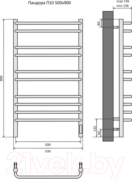 Изображение товара Полотенцесушитель электрический Aquatek Пандора П10 500x900 (Quick Touch)