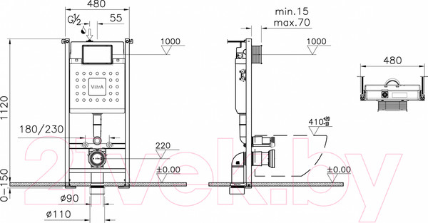 Изображение товара Инсталляция для унитаза VitrA 738-5800-01 (с кнопкой смыва Root S 740-2380)