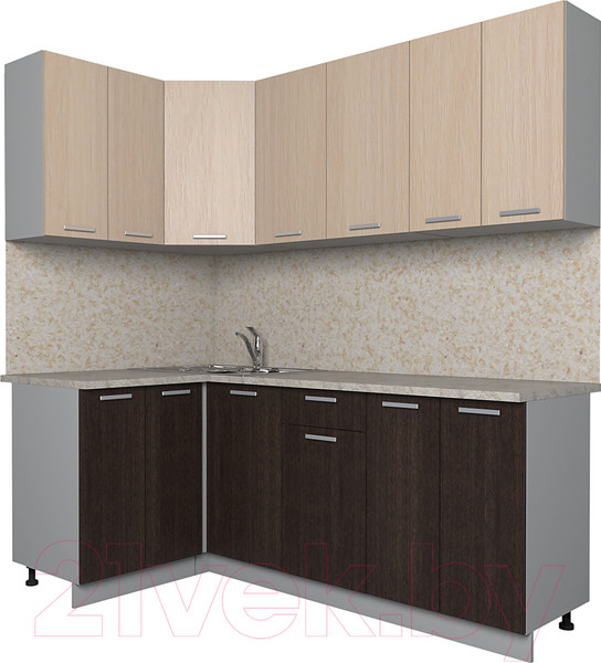 Изображение товара Кухонный гарнитур Интерлиния Мила Лайт 1.2x2.0 (дуб молочный/дуб венге/опал светлый)