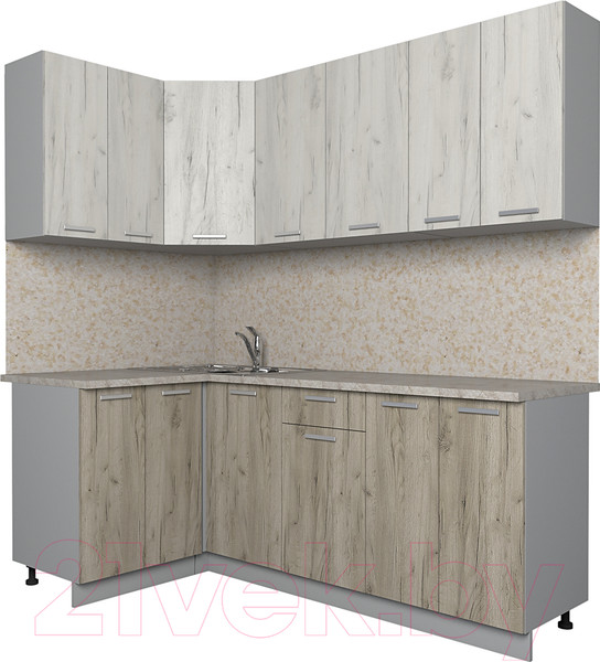 Изображение товара Кухонный гарнитур Интерлиния Мила Лайт 1.2x2.0 (дуб белый/дуб серый/опал светлый)