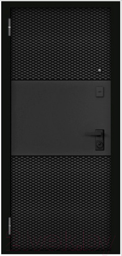 Изображение товара Входная дверь Mastino PP3 Trust Eco PP черный муар металлик/черный мат/белый софт (86x205, левая)