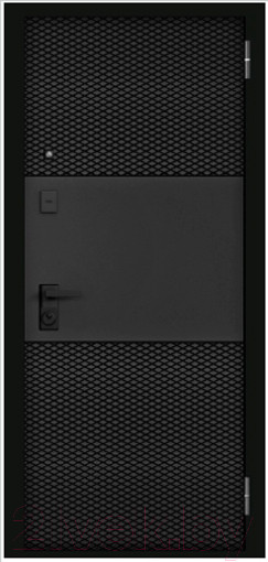 Изображение товара Входная дверь Mastino PP3 Trust Eco PP черный муар металлик/черный мат/белый софт (96x205, правая)