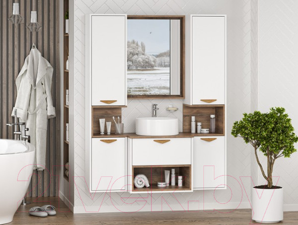 Изображение товара Тумба под умывальник Brevita Bergen 60 / BER-07060-19-01-1Я (белый/темное дерево)