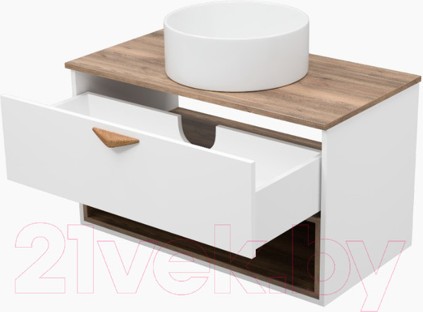 Изображение товара Тумба под умывальник Brevita Bergen 90 / BER-07090-19-01-1Я (белый/темное дерево)