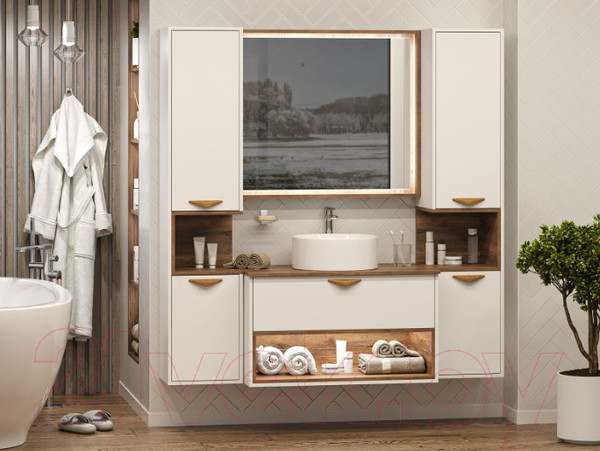 Изображение товара Тумба под умывальник Brevita Bergen 90 / BER-07090-19-01-1Я (белый/темное дерево)