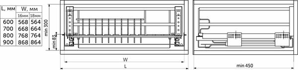 Изображение товара Сушилка для посуды встраиваемая AKS Flat Line 800 в нижнюю базу (хром/нержавеющая сталь)