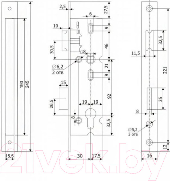 Изображение товара Замок врезной Гардиан Profi 30.11.16 (б/ц, с защелкой)