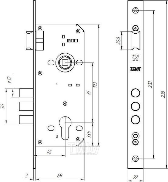 Изображение товара Замок врезной Зенит ЗВ4-85
