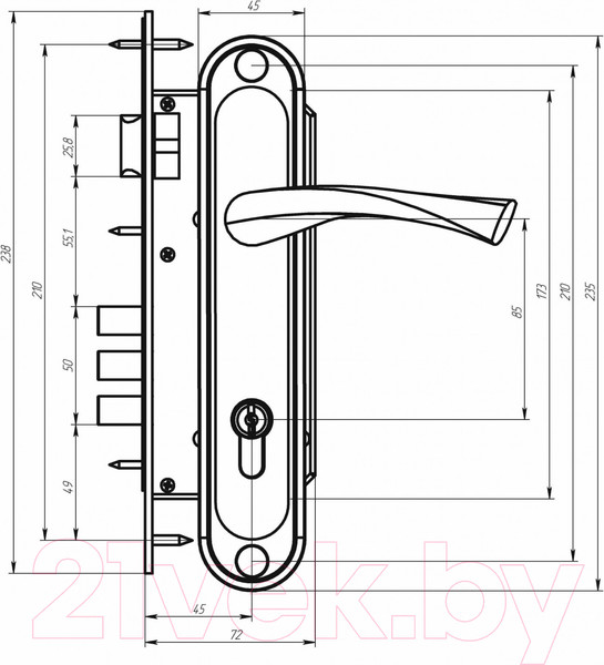Изображение товара Замок врезной Зенит ЗВ4-85.3 (б/ц, хром)
