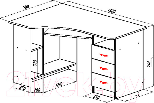 Изображение товара Компьютерный стол Мебель-Класс Престиж (венге/ясень шимо светлый, правый)