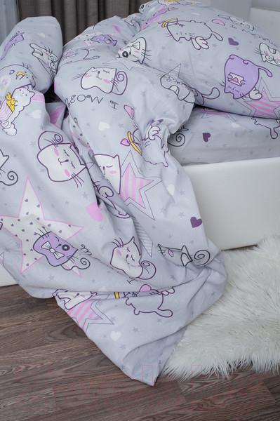 Изображение товара Комплект постельного белья Milanika Мяу-Мяу 1.5сп подростковый с наволочкой 70x70 (бязь)