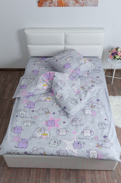 Изображение товара Комплект постельного белья Milanika Мяу-Мяу 1.5сп подростковый с наволочкой 70x70 (бязь)