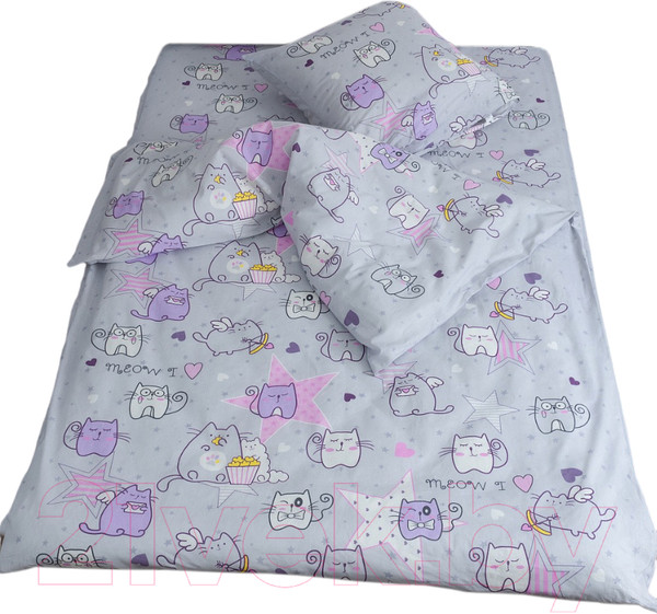 Изображение товара Комплект постельного белья Milanika Мяу-Мяу 1.5сп подростковый с наволочкой 70x70 (бязь)