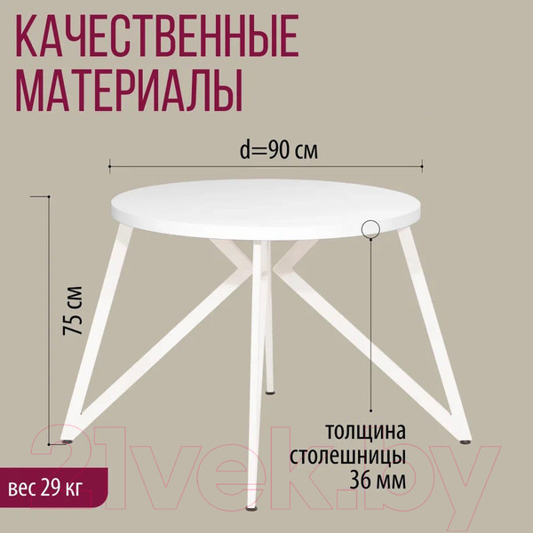 Изображение товара Обеденный стол Millwood Женева Л D90 (белый/металл белый)