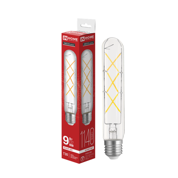 Изображение товара Лампа INhome LED-T30-Deco 9Вт 230В Е27 4000К 1140Лм 225мм / 4690612050881 