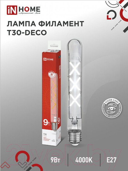 Изображение товара Лампа INhome LED-T30-Deco 9Вт 230В Е27 4000К 1140Лм 225мм / 4690612050881
