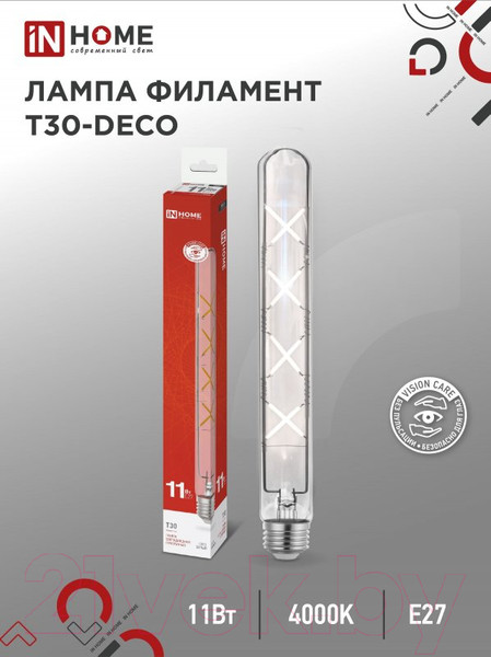Изображение товара Лампа INhome LED-T30-Deco 11Вт 230В Е27 4000К 1270Лм 300мм / 4690612050904