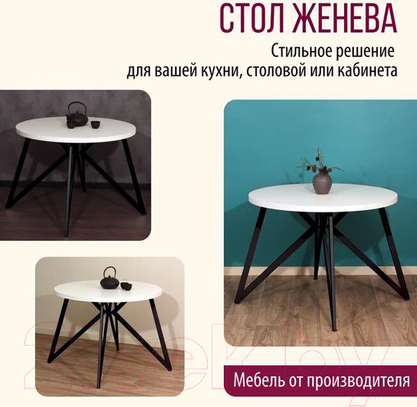 Изображение товара Обеденный стол Millwood Женева Л18 D100 (белый/металл черный)