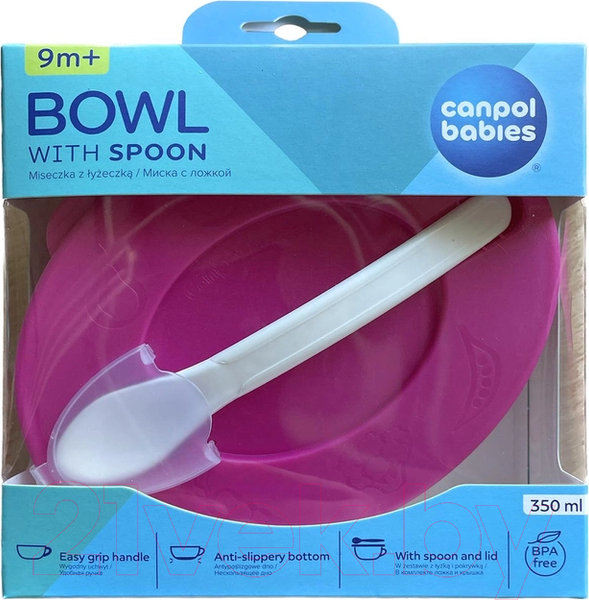 Изображение товара Набор посуды для кормления Canpol Миска с ложкой / 31/406 (350мл, розовый)