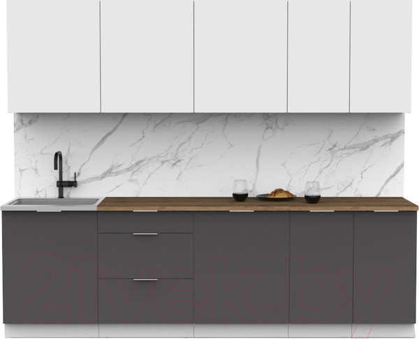 Изображение товара Кухонный гарнитур Интермебель Микс Топ-9 2.6м (белый премиум/графит серый/дуб вотан)