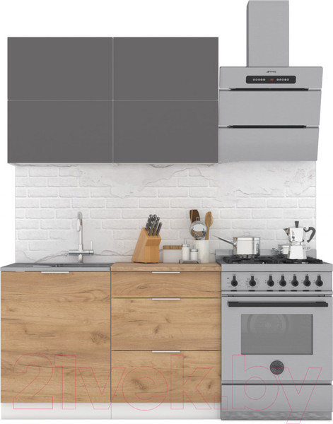 Изображение товара Кухонный гарнитур Интермебель Микс Топ-31 1.2м (графит серый/дуб крафт золотой/дуб вотан)