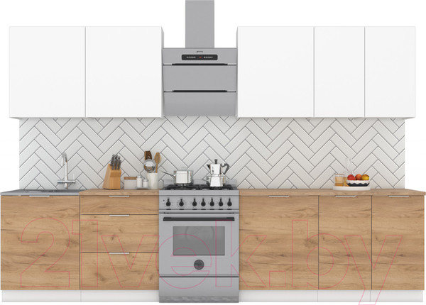 Изображение товара Кухонный гарнитур Интермебель Микс Топ-9 2.6м (белый премиум/дуб крафт золотой/дуб вотан)