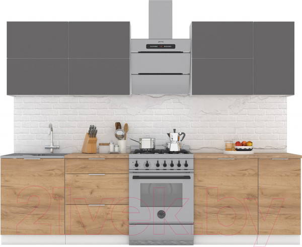 Изображение товара Кухонный гарнитур Интермебель Микс Топ-37 2.2м (графит серый/дуб крафт золотой/дуб вотан)
